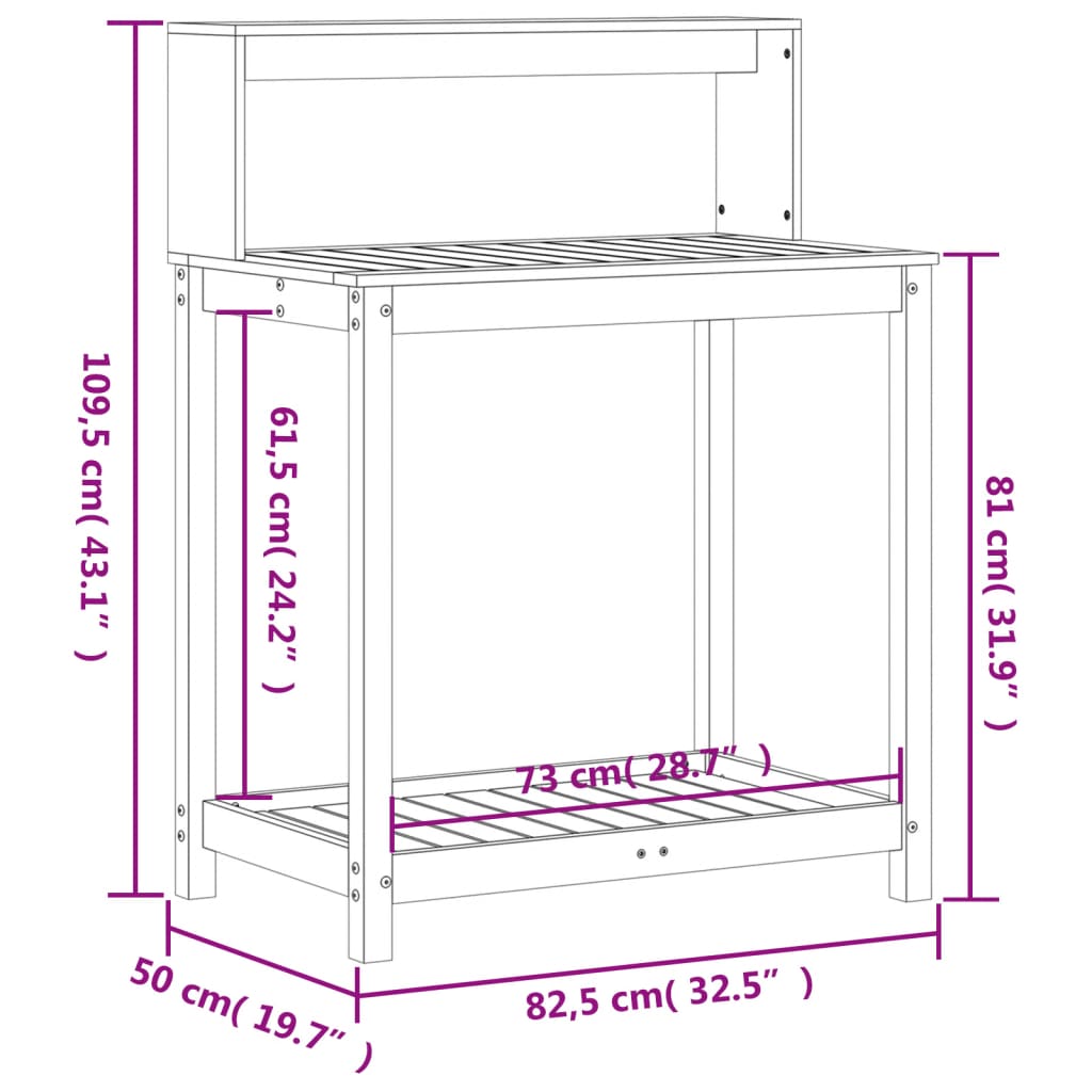 vidaXL Potting Table with Shelves 82,5x50x109,5 cm Solid Wood Douglas