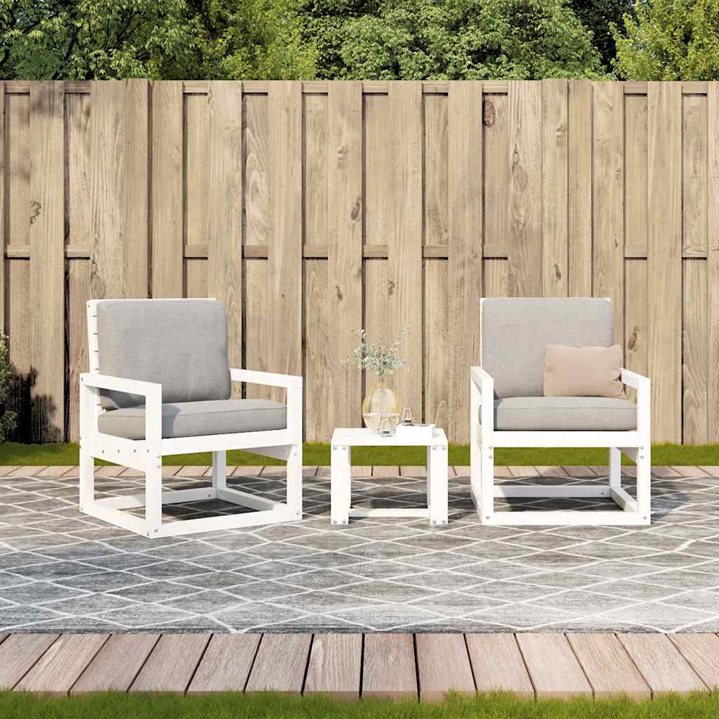 vidaXL 3 Piece Garden Lounge Set White Solid Wood Pine