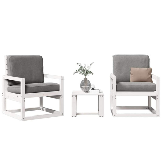 vidaXL 3 Piece Garden Lounge Set White Solid Wood Pine