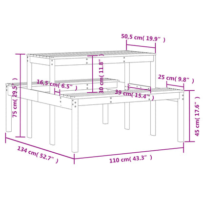 vidaXL Picnic Table White 110x134x75 cm Solid Wood Pine