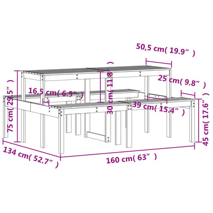vidaXL Picnic Table White 160x134x75 cm Solid Wood Pine