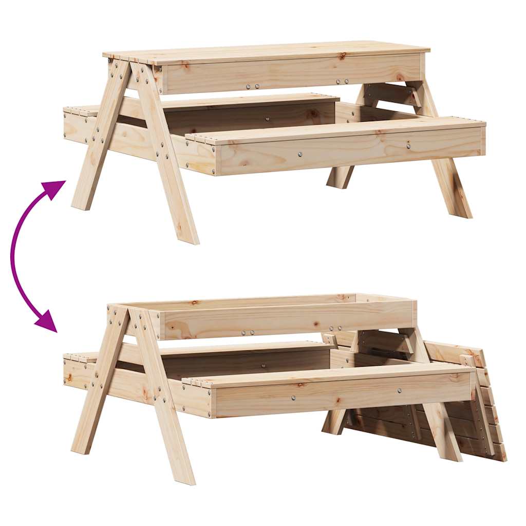 vidaXL Picnic Table with Sandpit for Kids Solid Wood Pine
