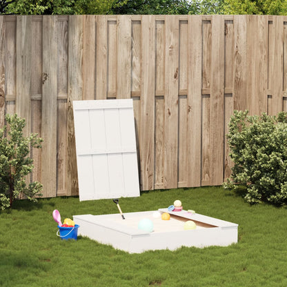 vidaXL Sandpit with Cover White 111x111x19,5 cm Solid Wood Pine