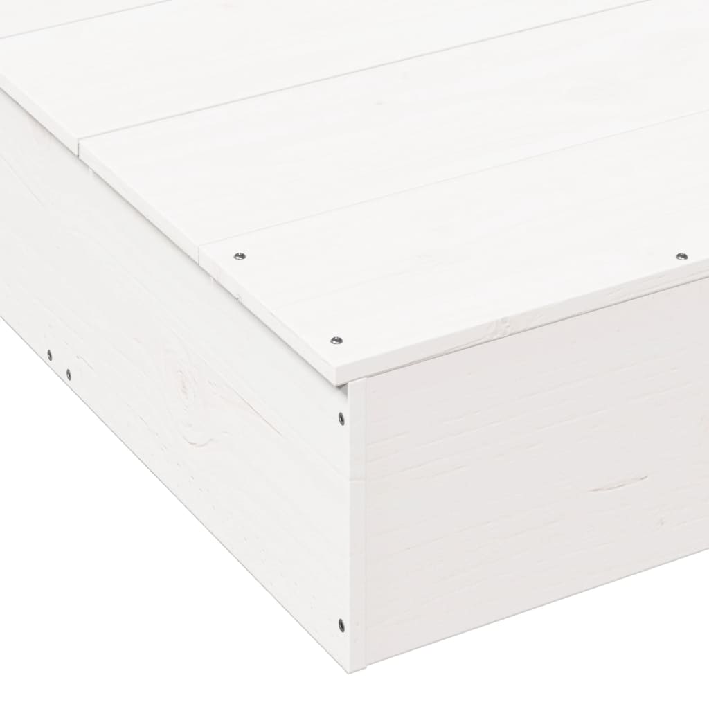 vidaXL Sandpit with Cover White 111x111x19,5 cm Solid Wood Pine