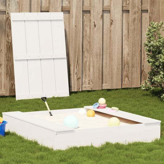 vidaXL Sandpit with Cover White 111x111x19,5 cm Solid Wood Pine