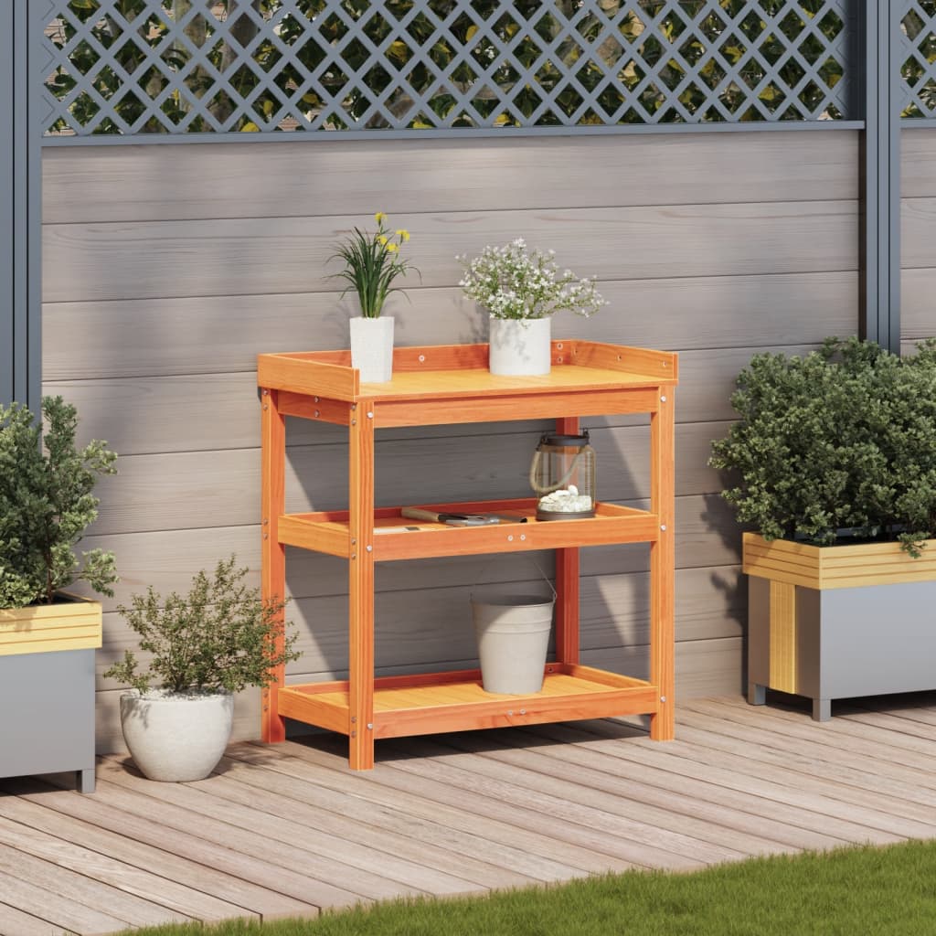 vidaXL Potting Table with Shelves Brown 82,5x45x86,5 cm Solid Wood Pine