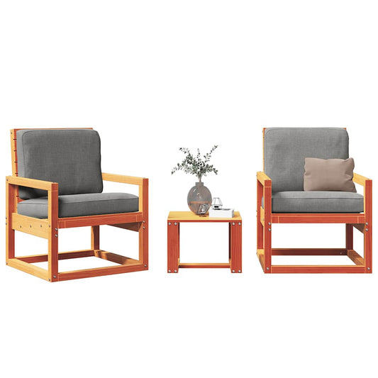 vidaXL 3 Piece Garden Lounge Set Wax Brown Solid Wood Pine