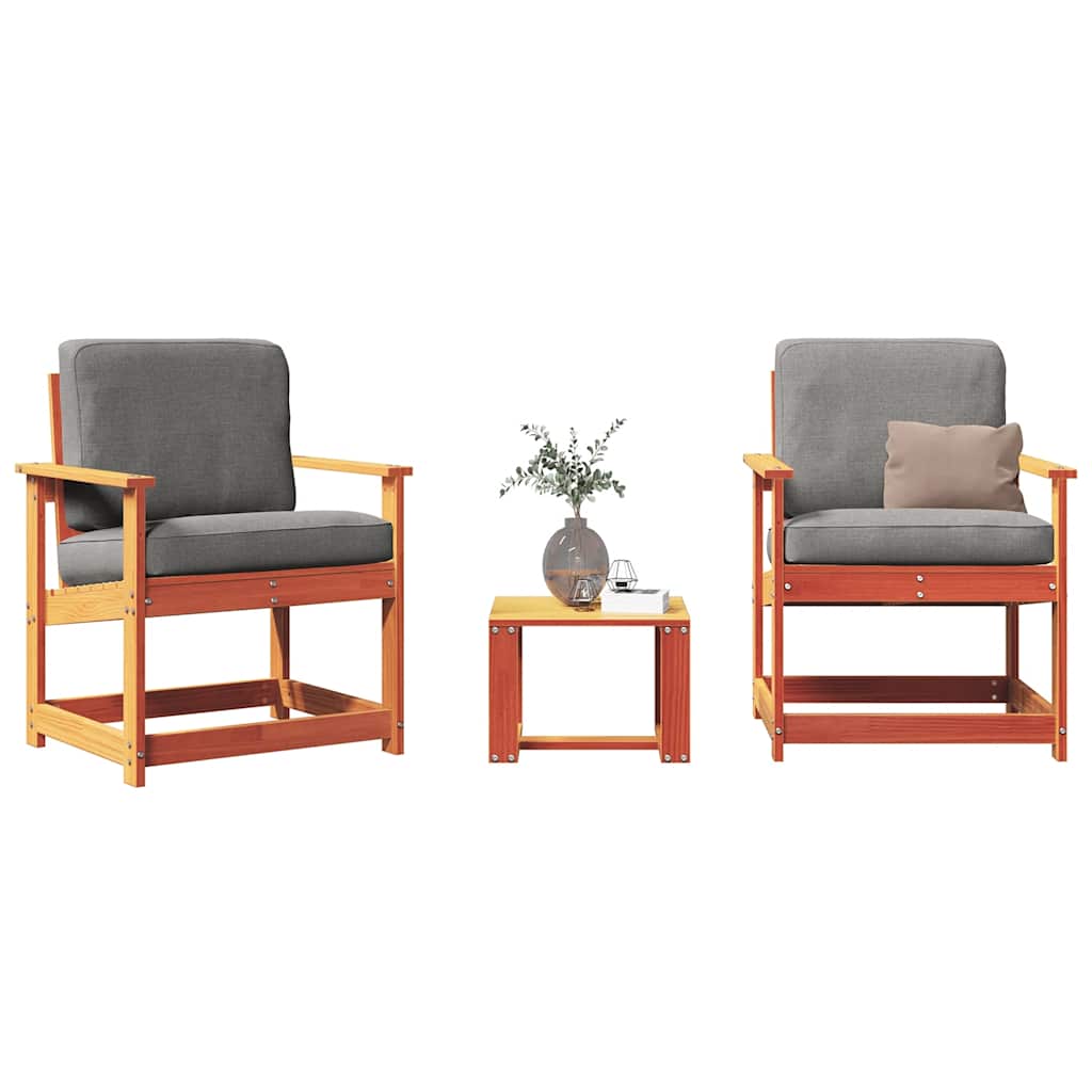 vidaXL 3 Piece Garden Lounge Set Wax Brown Solid Wood Pine