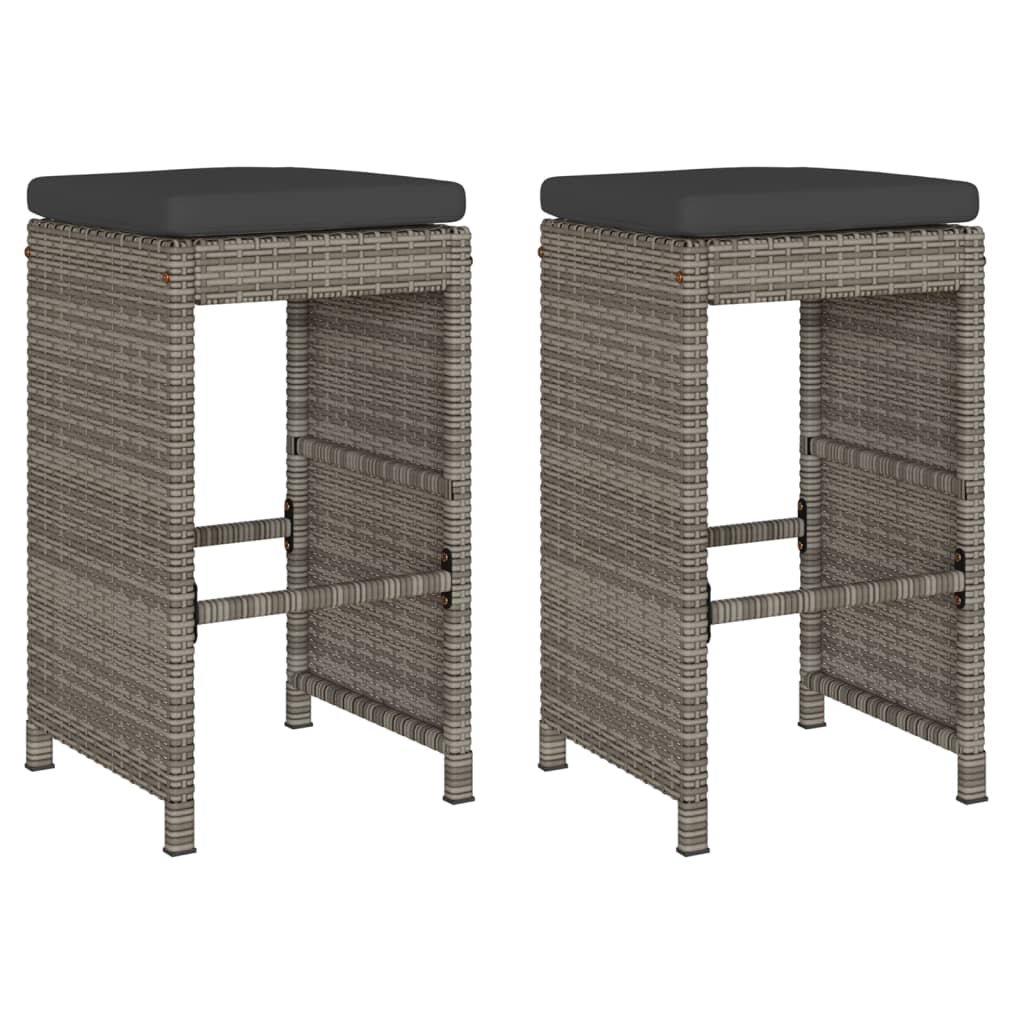 vidaXL Garden Bar Stools with Cushions 2 pcs Grey Poly Rattan