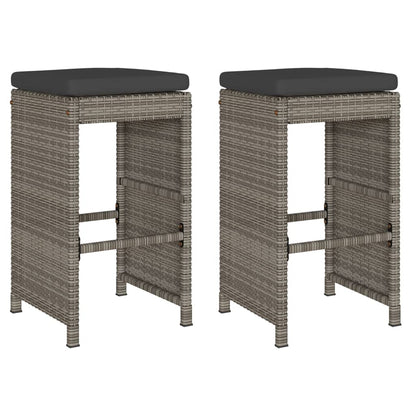 vidaXL Garden Bar Stools with Cushions 2 pcs Grey Poly Rattan