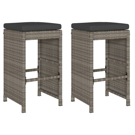 vidaXL Garden Bar Stools with Cushions 2 pcs Grey Poly Rattan