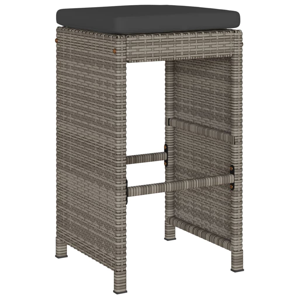 vidaXL Garden Bar Stools with Cushions 2 pcs Grey Poly Rattan