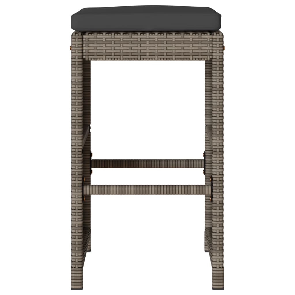 vidaXL Garden Bar Stools with Cushions 2 pcs Grey Poly Rattan