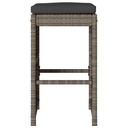 vidaXL Garden Bar Stools with Cushions 2 pcs Grey Poly Rattan