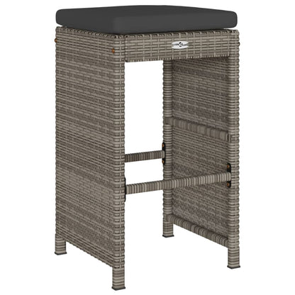vidaXL Garden Bar Stools with Cushions 2 pcs Grey Poly Rattan