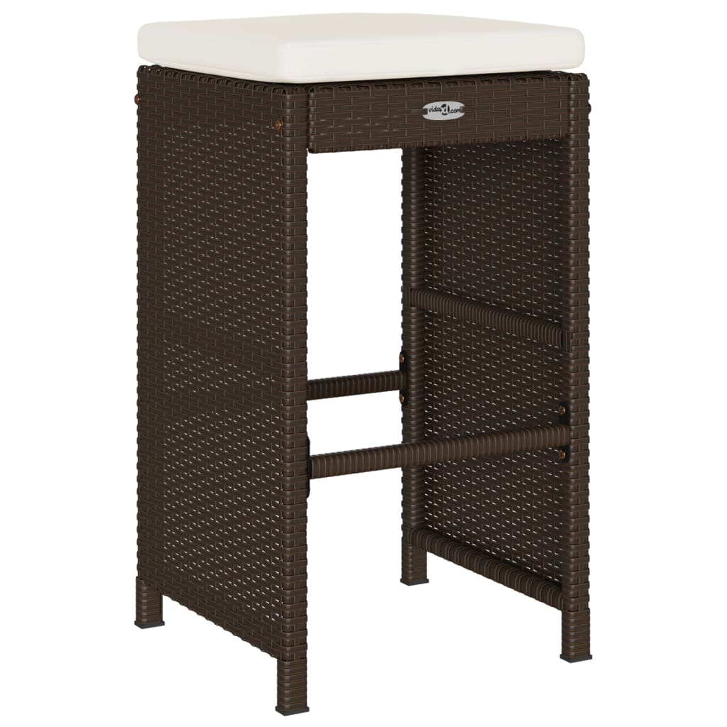 vidaXL Garden Bar Stools with Cushions 4 pcs Brown Poly Rattan