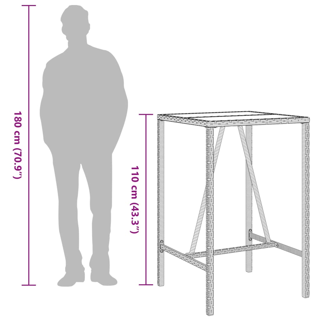 vidaXL Outdoor Bar Table Brown 70x70x110 cm Poly Rattan