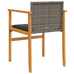 vidaXL Garden Chairs with Cushions 2 pcs Grey Poly Rattan&Solid Wood