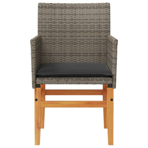 vidaXL Garden Chairs with Cushions 2 pcs Grey Poly Rattan&Solid Wood