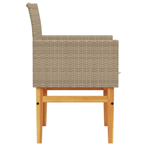 vidaXL Garden Chairs with Cushions 2 pcs Beige Poly Rattan&Solid Wood
