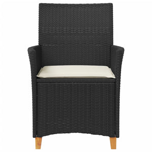vidaXL Garden Chairs with Cushions 2 pcs Black Poly Rattan&Solid Wood