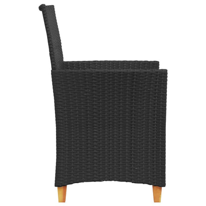 vidaXL Garden Chairs with Cushions 2 pcs Black Poly Rattan&Solid Wood