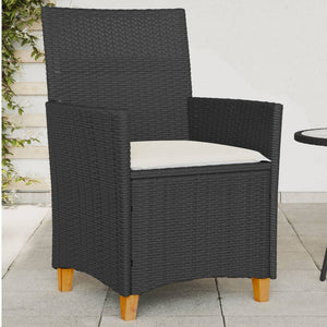 vidaXL Garden Chairs with Cushions 2 pcs Black Poly Rattan&Solid Wood