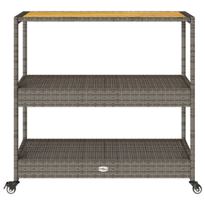 vidaXL Bar Cart 3-Tier Grey Poly Rattan and Solid Wood Acacia