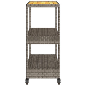 vidaXL Bar Cart 3-Tier Grey Poly Rattan and Solid Wood Acacia