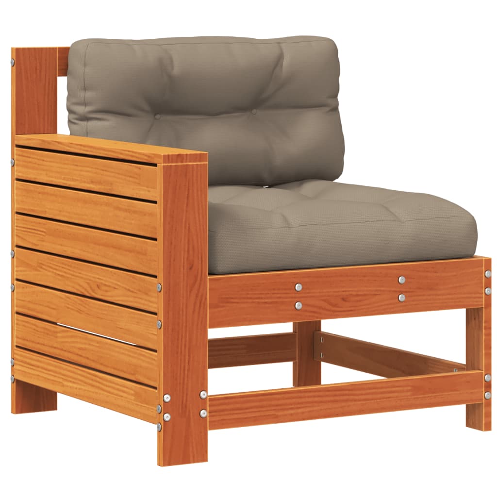 vidaXL Garden Armrest Sofa with Cushion Wax Brown Solid Wood Pine