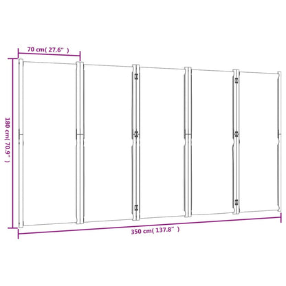 vidaXL 5-Panel Room Divider Taupe 350x180 cm