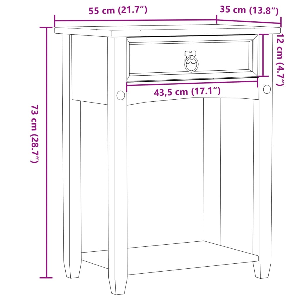 vidaXL Console Table Corona 55x35x73 cm Solid Wood Pine