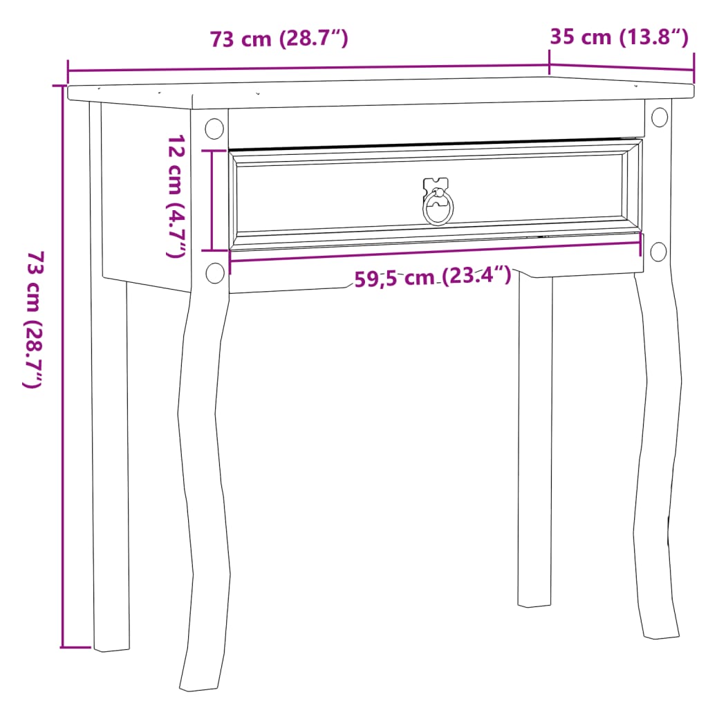 vidaXL Console Table Corona 73x35x73 cm Solid Wood Pine