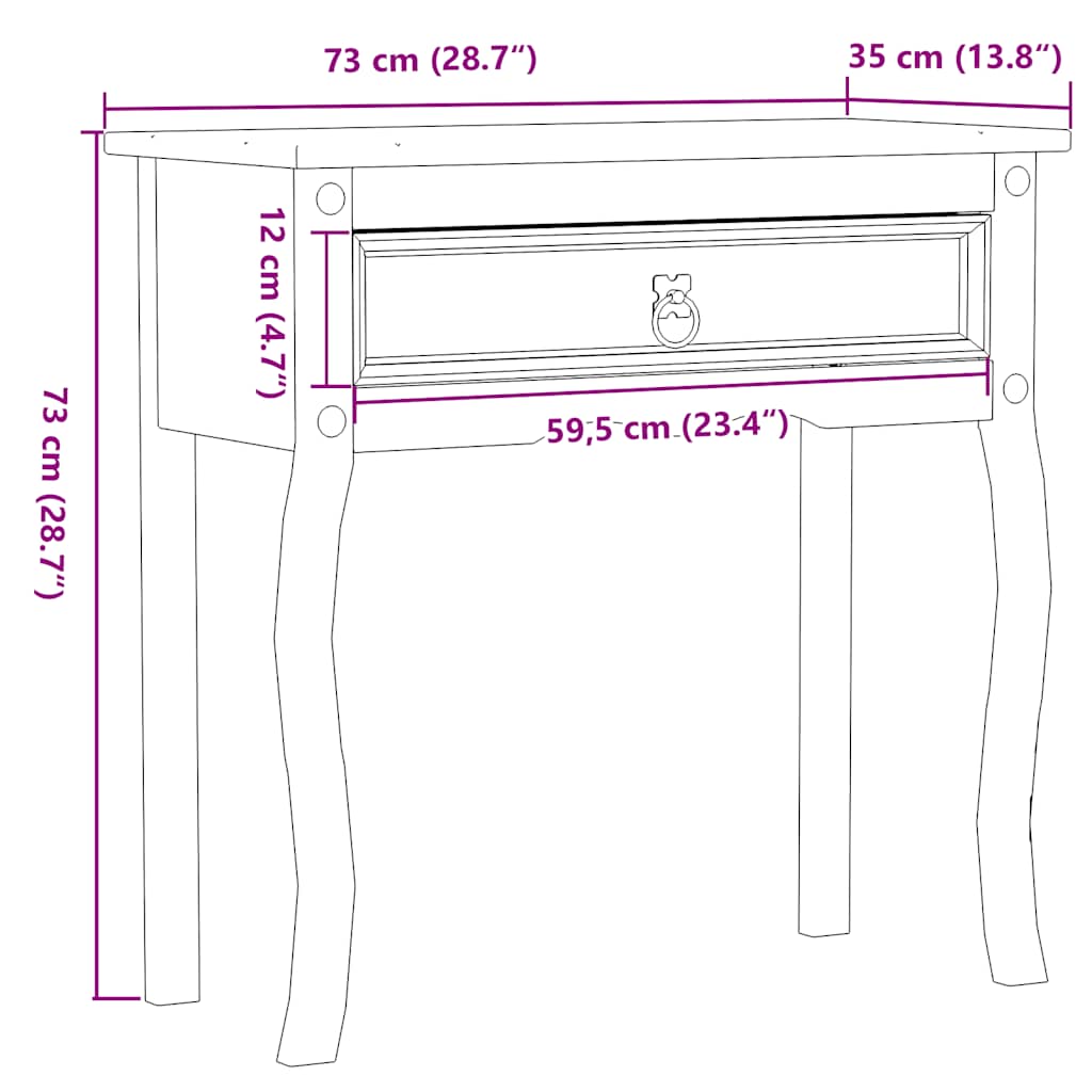 vidaXL Console Table Corona 73x35x73 cm Solid Wood Pine