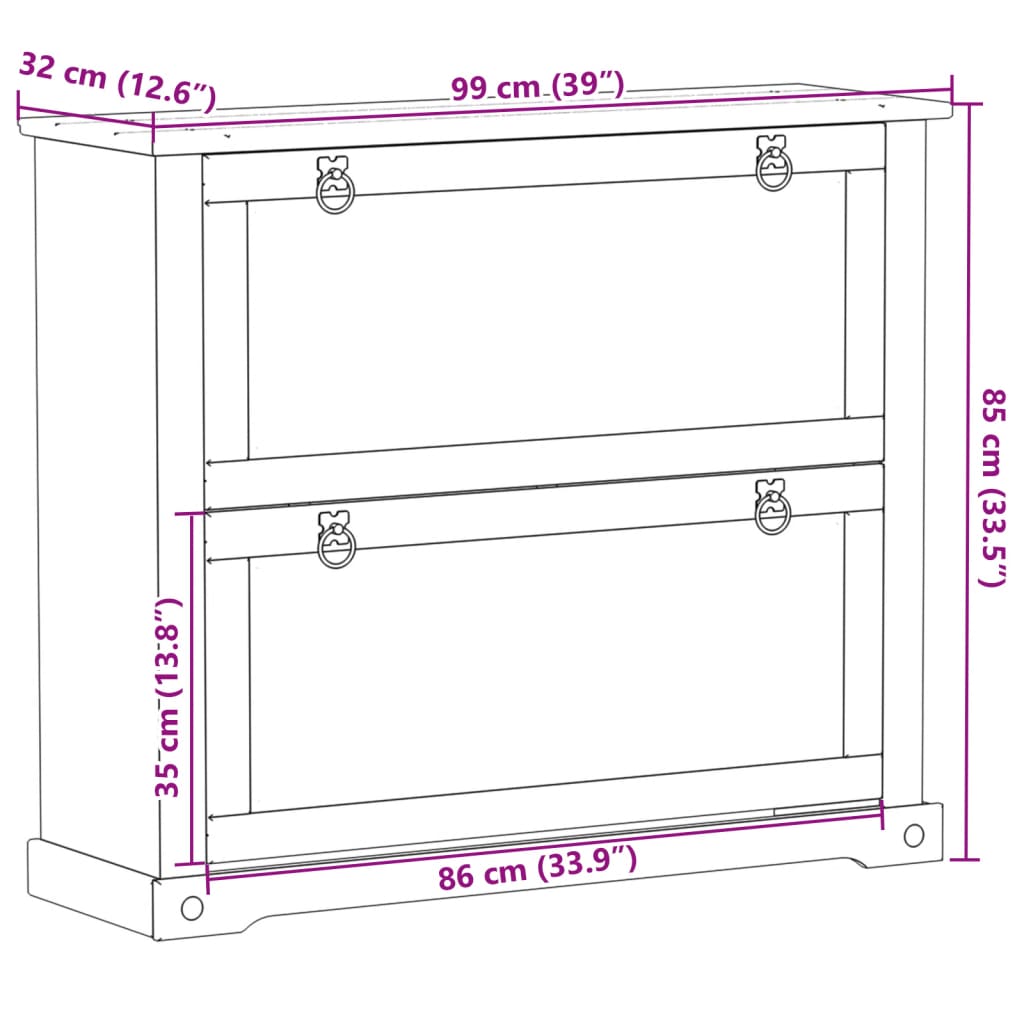 vidaXL Shoe Cabinet "Corona" 99x32x85 cm Solid Wood Pine