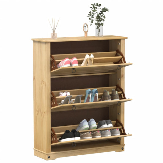 vidaXL Shoe Cabinet "Corona" 99x32x124,5 cm Solid Wood Pine
