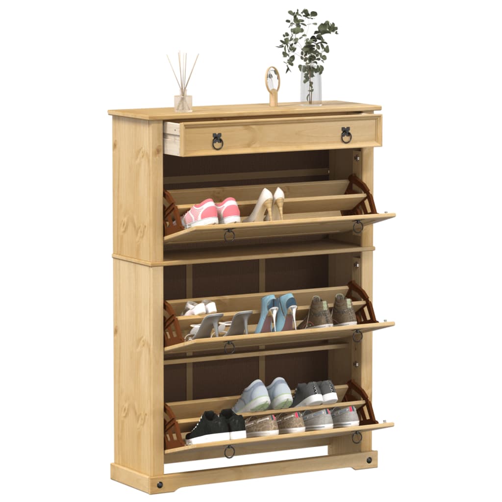 vidaXL Shoe Cabinet "Corona" 99x32x138 cm Solid Wood Pine