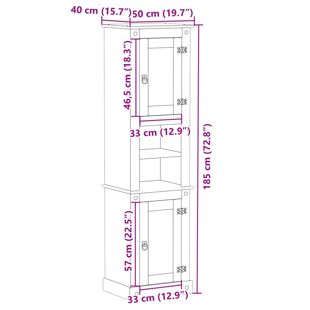 vidaXL Bathroom Cabinet Corona 50x40x185 cm Solid Wood Pine