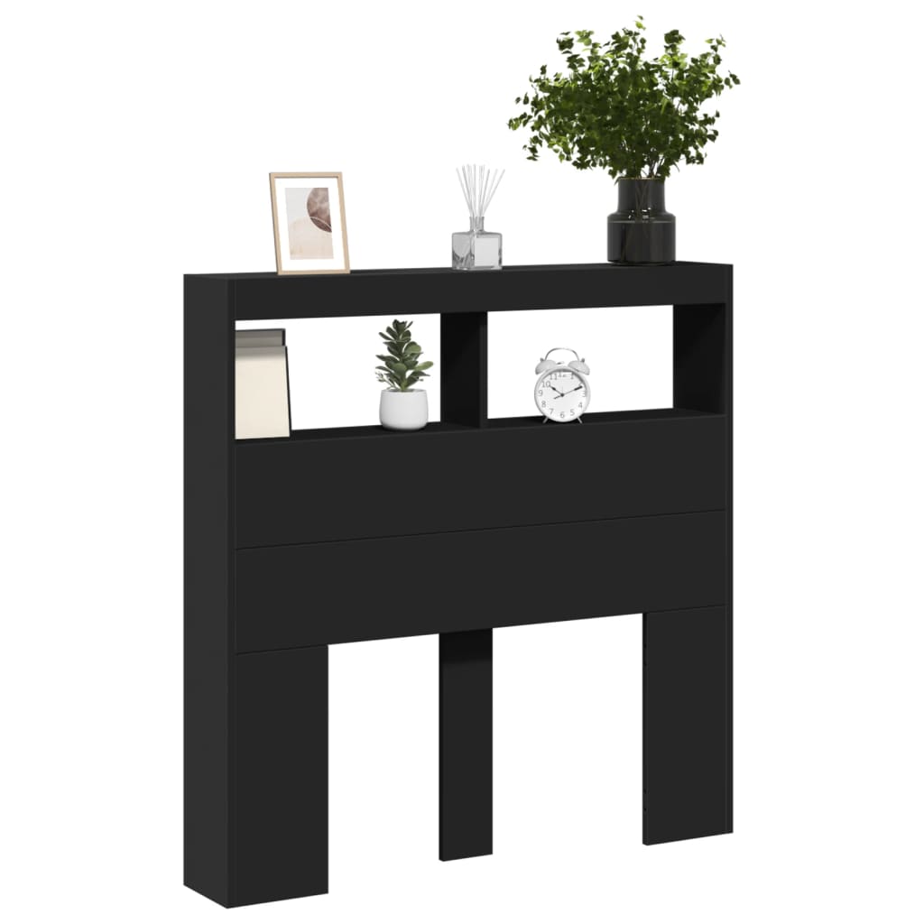vidaXL Headboard Cabinet with LED Black 100x17x102 cm