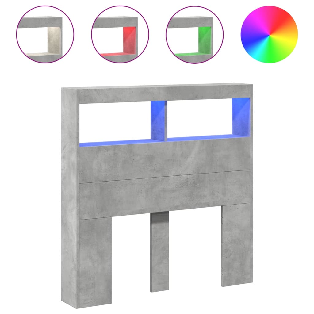 vidaXL Headboard Cabinet with LED Concrete Grey 100x17x102 cm