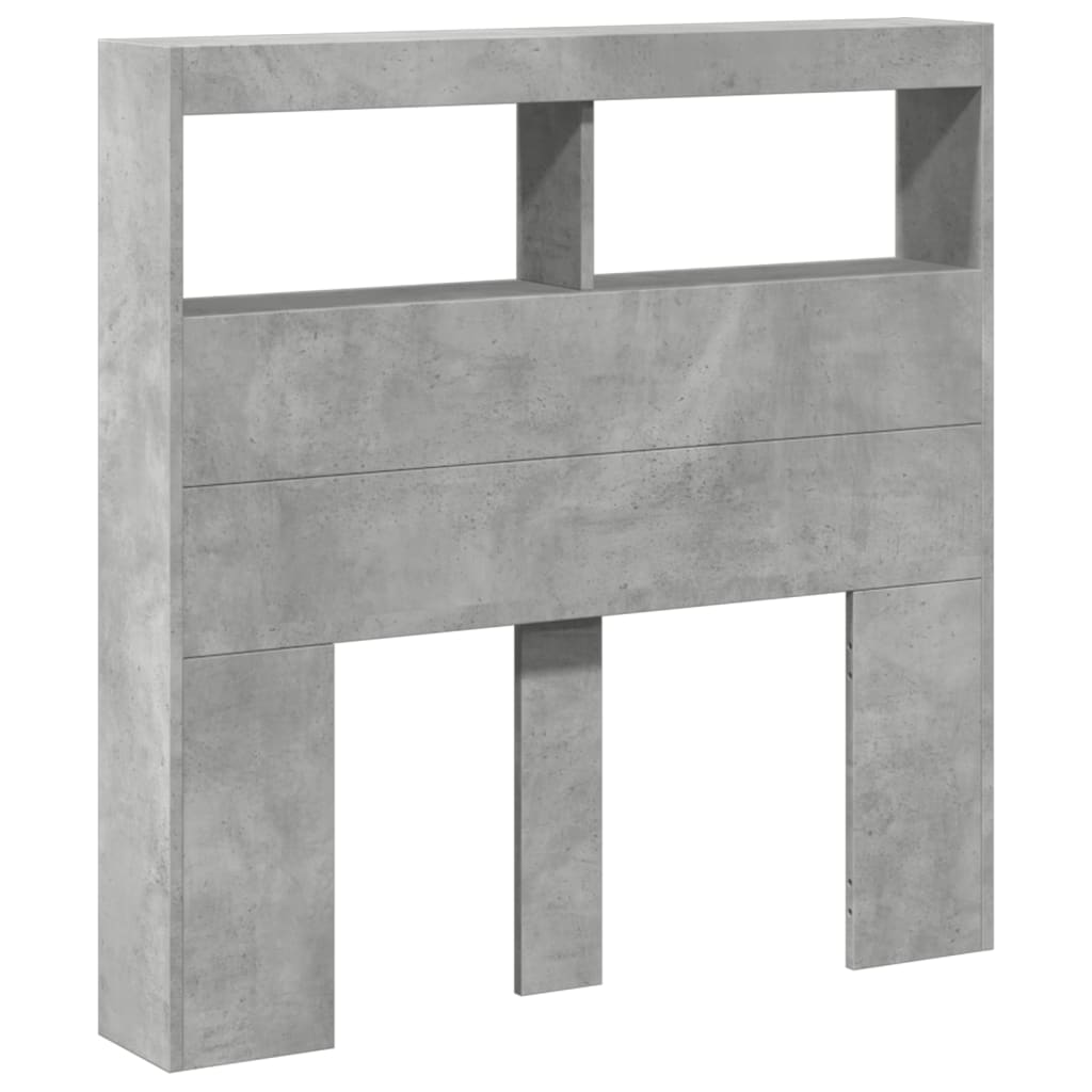 vidaXL Headboard Cabinet with LED Concrete Grey 100x17x102 cm