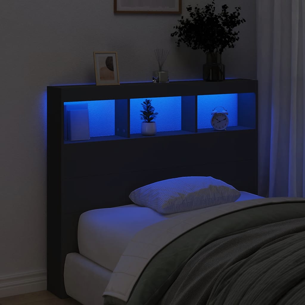 vidaXL Headboard Cabinet with LED Black 120x17x102 cm
