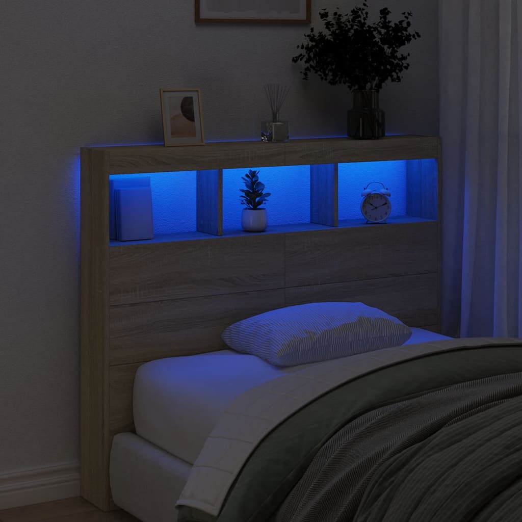 vidaXL Headboard Cabinet with LED Sonoma Oak 120x17x102 cm