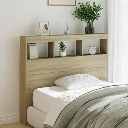 vidaXL Headboard Cabinet with LED Sonoma Oak 120x17x102 cm