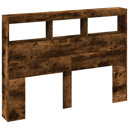 vidaXL Headboard Cabinet with LED Smoked Oak 140x17x102 cm
