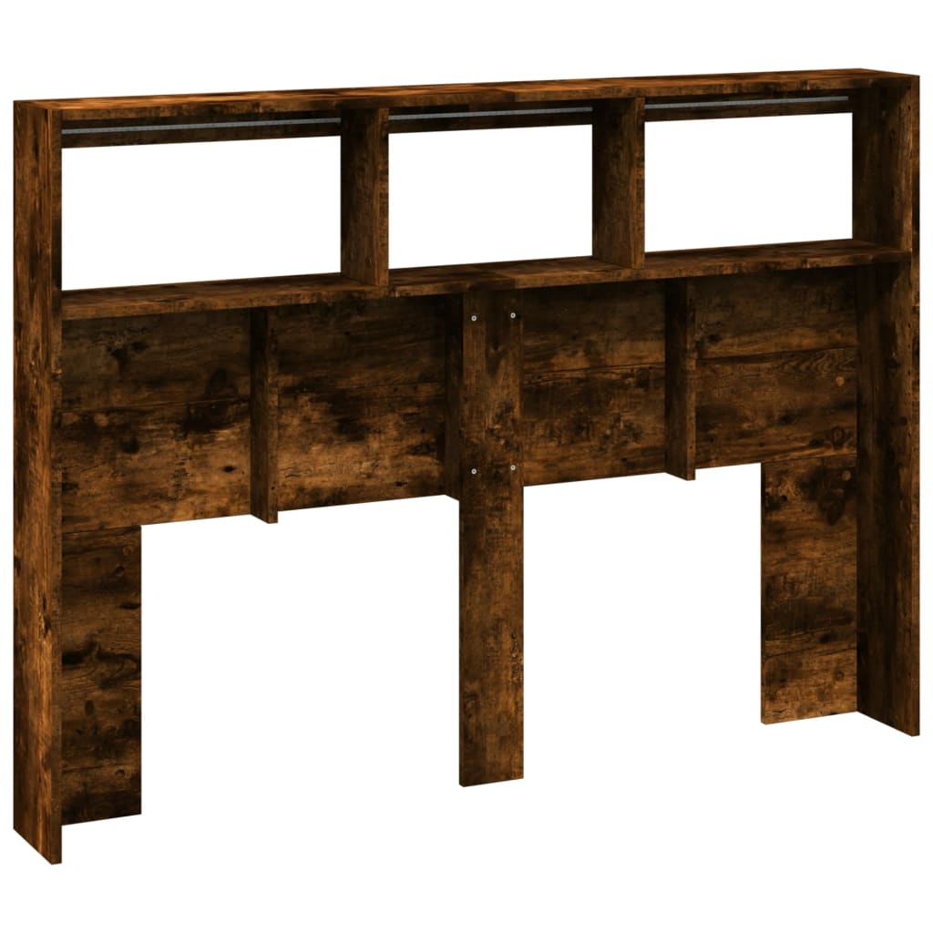 vidaXL Headboard Cabinet with LED Smoked Oak 140x17x102 cm