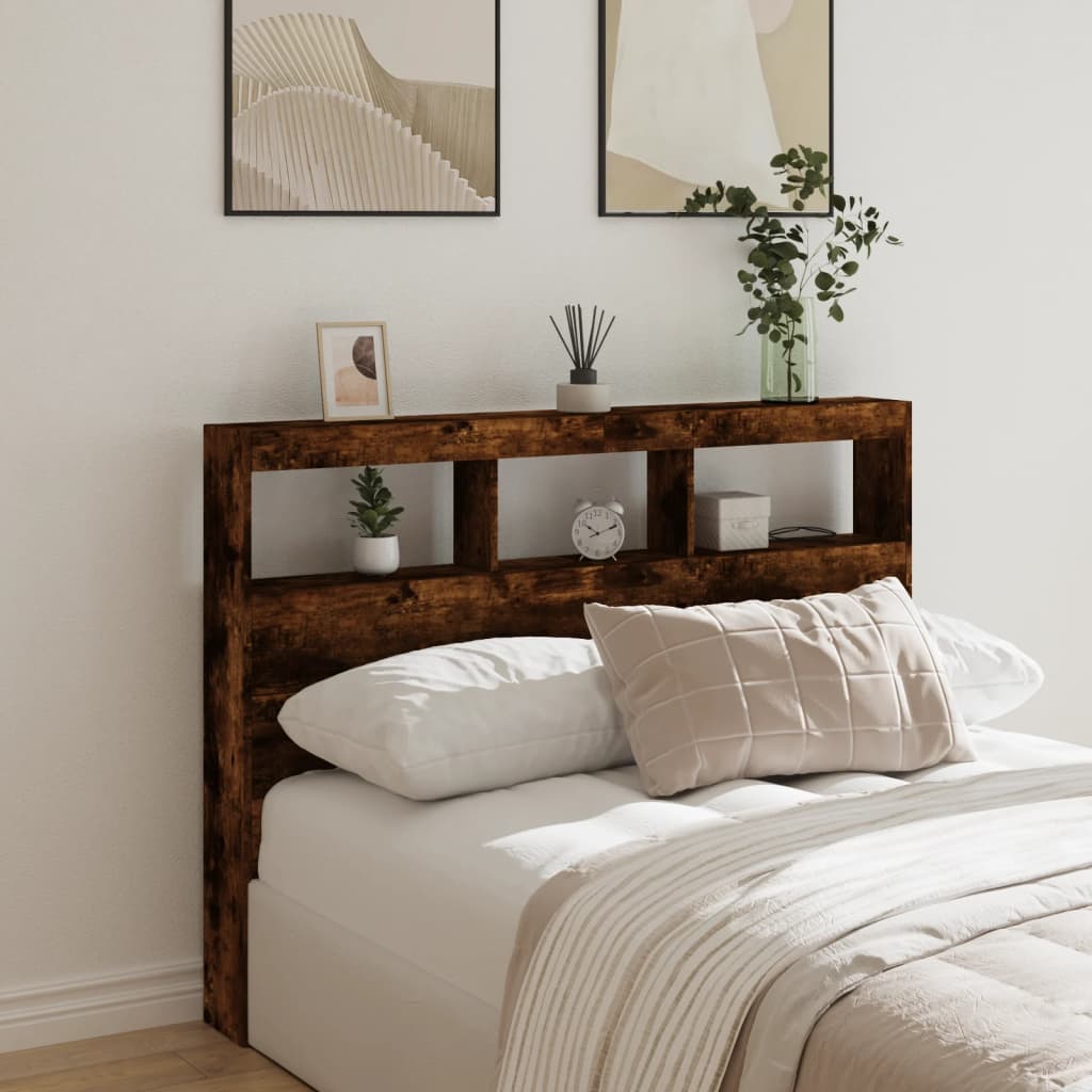 vidaXL Headboard Cabinet with LED Smoked Oak 140x17x102 cm