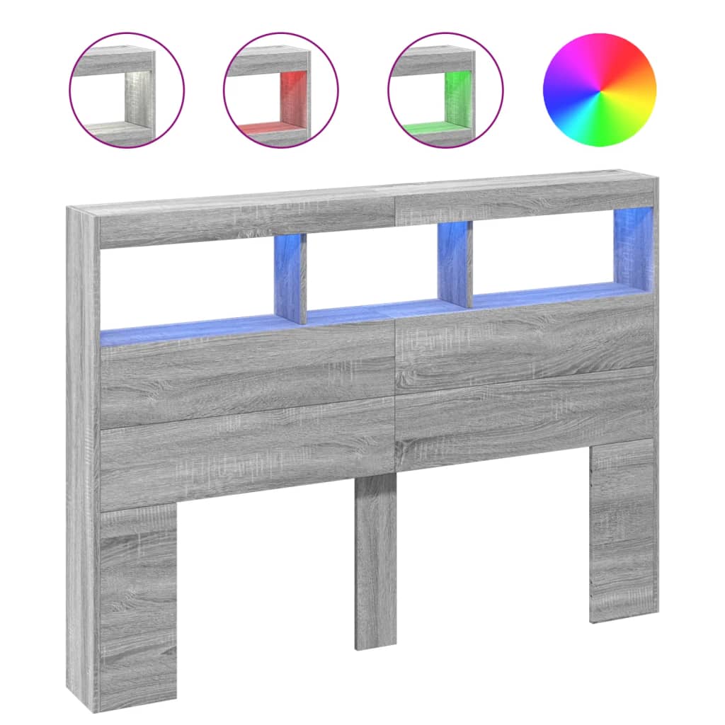 vidaXL Headboard Cabinet with LED Grey Sonoma 140x17x102 cm