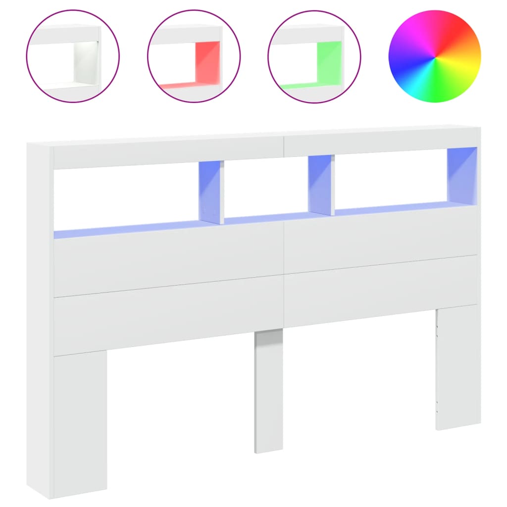 vidaXL Headboard Cabinet with LED White 160x17x102 cm
