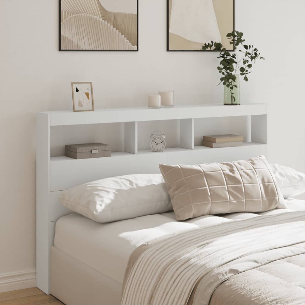 vidaXL Headboard Cabinet with LED White 160x17x102 cm